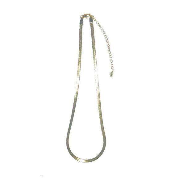 Yellow Gold Toned Flat Herringbone Necklace 16.5” - Picture 1 of 4